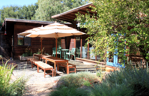 The patio of a Frank Lloyd Wright Inspired Ranch House on the Martinez Home Tour